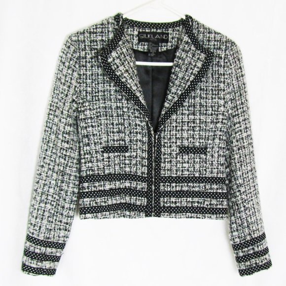 Silkland Tweed & Polka Dot Waist Jacket 2 Petite - Picture 1 of 8